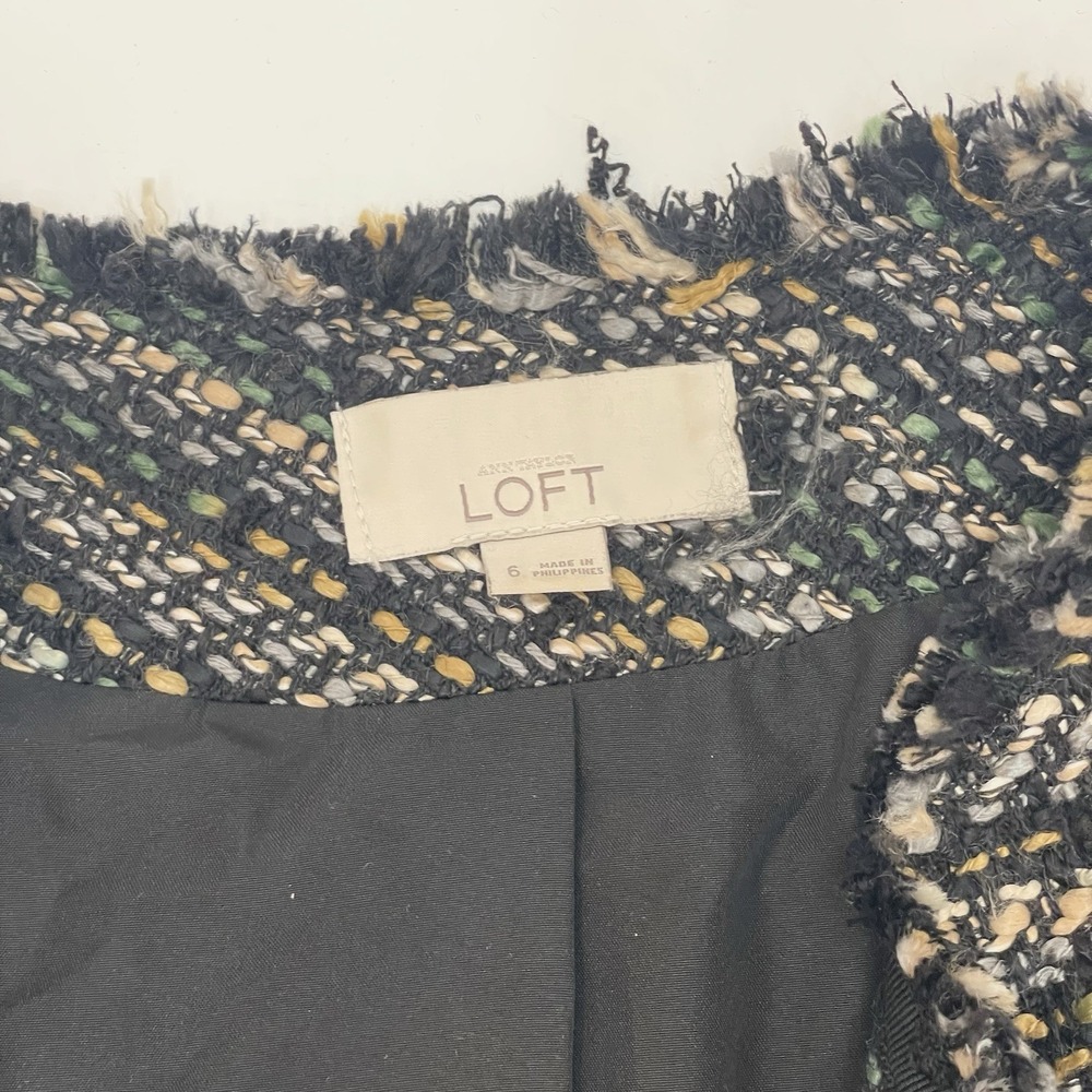 Loft Women's Black Tweed Open Blazer Black Gray Mustard 6 - Picture 8 of 14